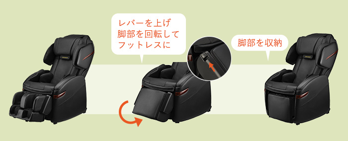 反転式フットレスト＆脚部収納機能